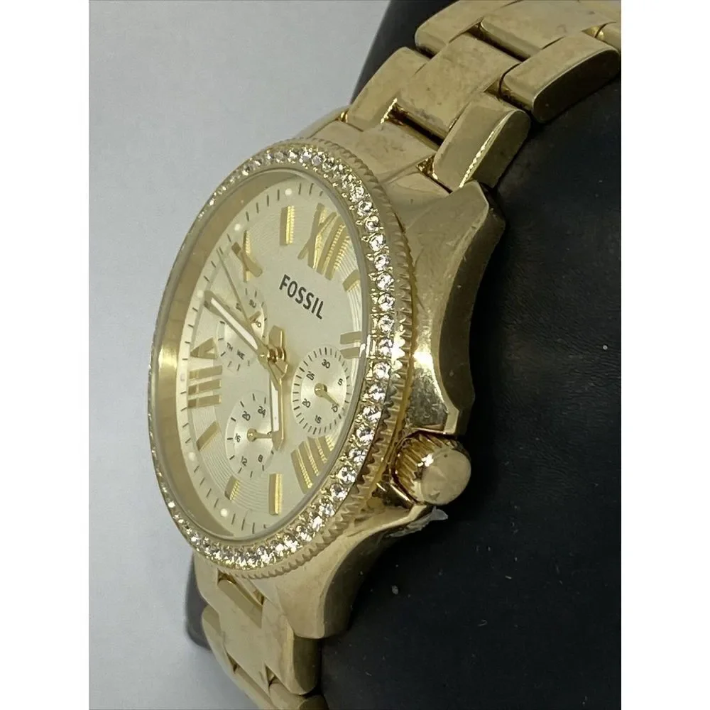 Fossil AM4482 Women Stainless Steel Gold Analog Dial Quartz Genuine Watch QB518